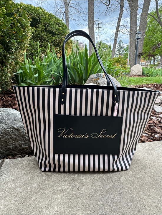 Victoria's Secret Handbags - Victoria's Secret Black and White Striped Tote NWT